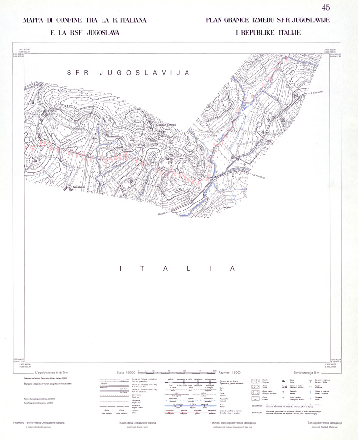(N:33993) CONFINE DI STATO ITALO - JUGOSLAVO CARTOGRAFIA DELLA FASCIA CONFINARIA FOGLIO 45 (SE008445) Carte e stampe antiche: riproduzione a colori su carta (formato A1)