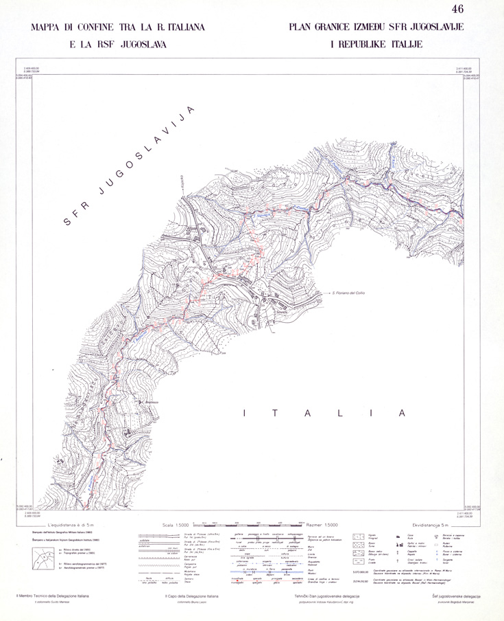 (N:33994) CONFINE DI STATO ITALO - JUGOSLAVO CARTOGRAFIA DELLA FASCIA CONFINARIA FOGLIO 46 (SE008446) Carte e stampe antiche: riproduzione a colori su carta (formato A1)