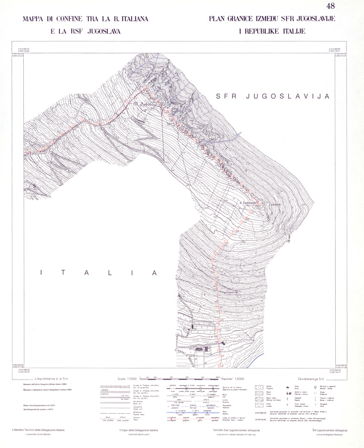 (N:33996) CONFINE DI STATO ITALO - JUGOSLAVO CARTOGRAFIA DELLA FASCIA CONFINARIA FOGLIO 48 (SE008448) Carte e stampe antiche: riproduzione a colori su carta (formato A1)