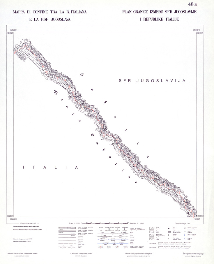 (N:33997) CONFINE DI STATO ITALO - JUGOSLAVO CARTOGRAFIA DELLA FASCIA CONFINARIA FOGLIO 48A (SE008449) Carte e stampe antiche: riproduzione a colori su carta (formato A1)