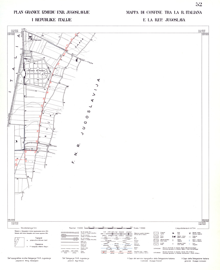 (N:34002) CONFINE DI STATO ITALO - JUGOSLAVO CARTOGRAFIA DELLA FASCIA CONFINARIA FOGLIO 52 (SE008454) Carte e stampe antiche: riproduzione a colori su carta (formato A1)