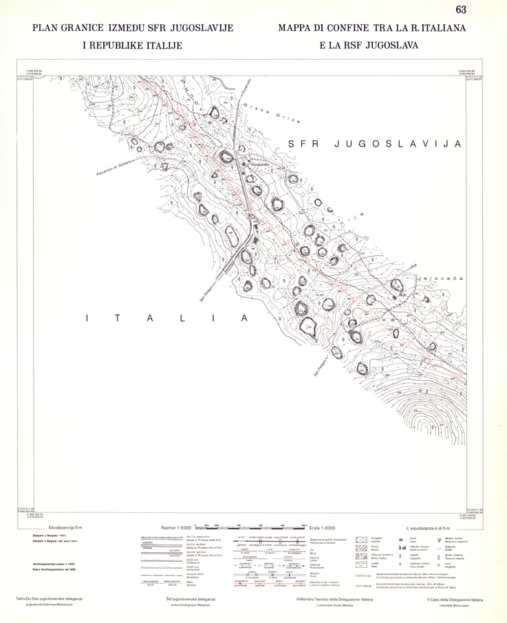(N:34013) CONFINE DI STATO ITALO - JUGOSLAVO CARTOGRAFIA DELLA FASCIA CONFINARIA FOGLIO 63 (SE008465) Carte e stampe antiche: riproduzione a colori su carta (formato A1)