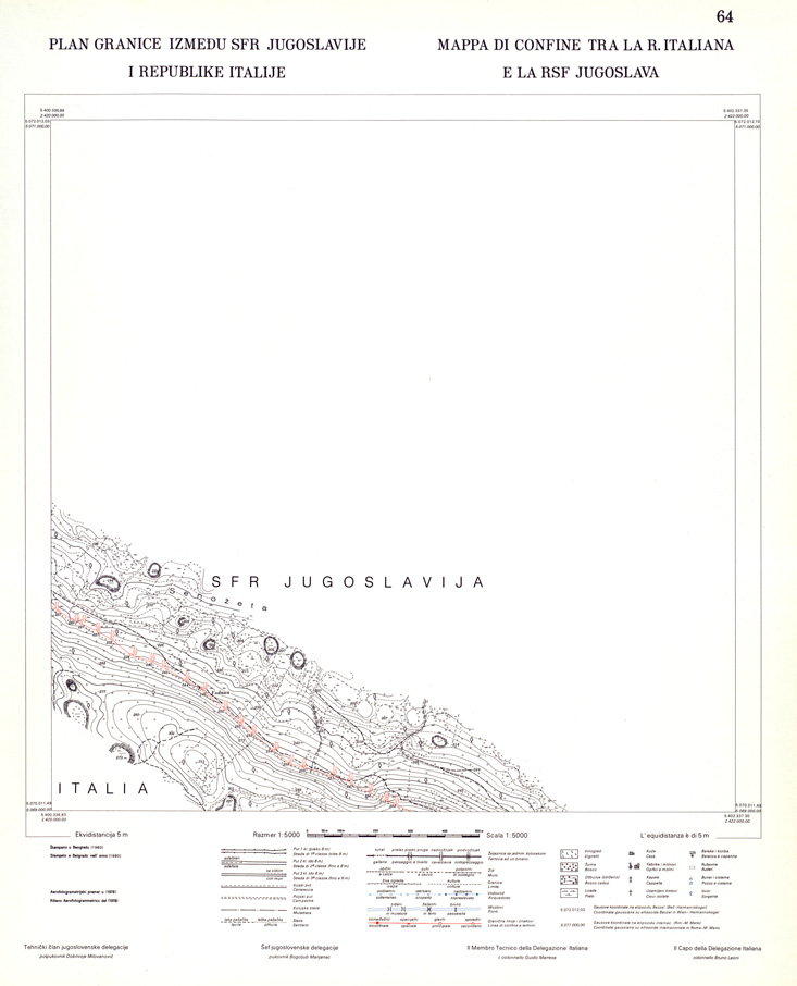 (N:34014) CONFINE DI STATO ITALO - JUGOSLAVO CARTOGRAFIA DELLA FASCIA CONFINARIA FOGLIO 64 (SE008466) Carte e stampe antiche: riproduzione a colori su carta (formato A1)