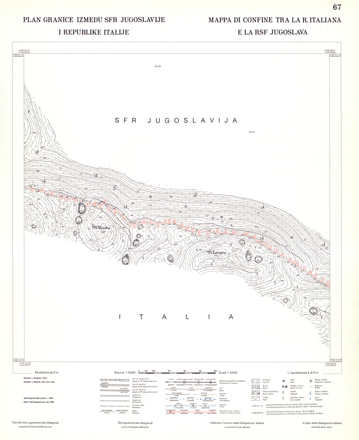 (N:34017) CONFINE DI STATO ITALO - JUGOSLAVO CARTOGRAFIA DELLA FASCIA CONFINARIA FOGLIO 67 (SE008469) Carte e stampe antiche: riproduzione a colori su carta (formato A1)