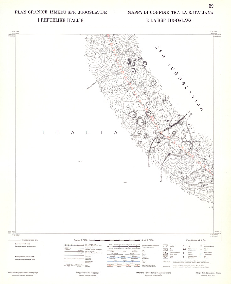 (N:34019) CONFINE DI STATO ITALO - JUGOSLAVO CARTOGRAFIA DELLA FASCIA CONFINARIA FOGLIO 69 (SE008471) Carte e stampe antiche: riproduzione a colori su carta (formato A1)