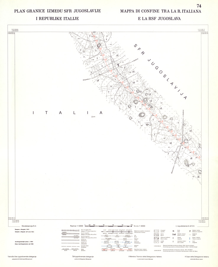 (N:34032) CONFINE DI STATO ITALO - JUGOSLAVO CARTOGRAFIA DELLA FASCIA CONFINARIA FOGLIO 74 (SE008476) Carte e stampe antiche: riproduzione a colori su carta (formato A1)