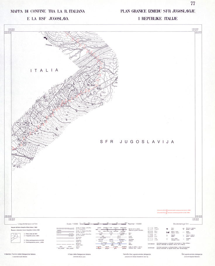 (N:34035) CONFINE DI STATO ITALO - JUGOSLAVO CARTOGRAFIA DELLA FASCIA CONFINARIA FOGLIO 77 (SE008479) Carte e stampe antiche: riproduzione a colori su carta (formato A1)