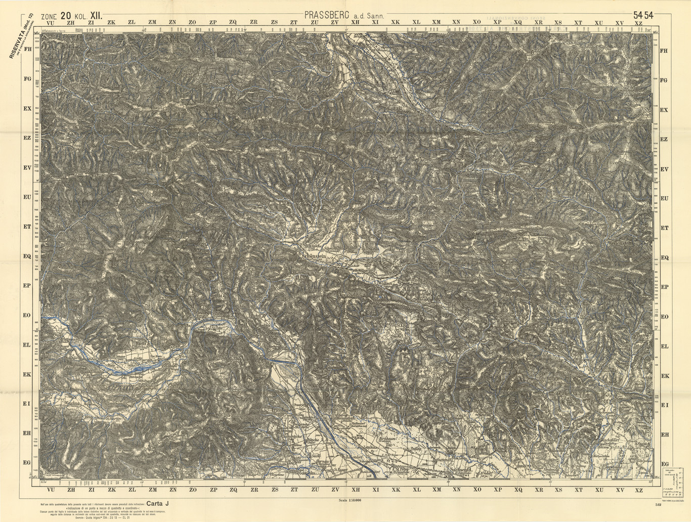 (N:34110) FRONTIERA ORIENTALE SERIE JP FOGLIO 5454 PRASSBERG 
 (SE008507) Carte e stampe antiche: riproduzione a colori su carta (formato A1)