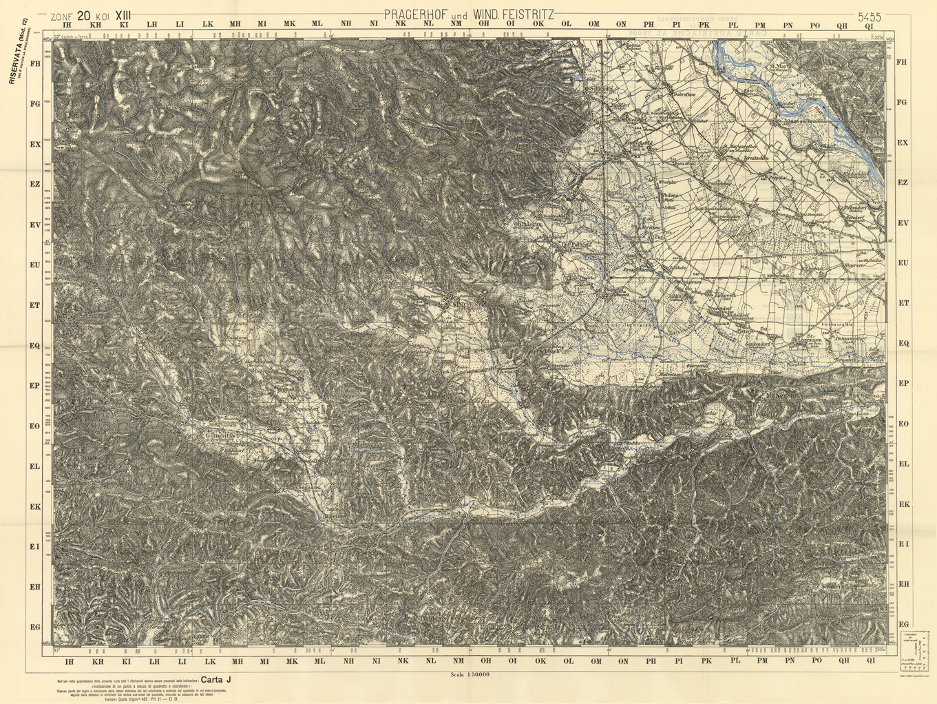 (N:34112) FRONTIERA ORIENTALE SERIE JP  FOGLIO 5455 PRAGHERHIF WIND FEISTRITZ (SE008508) Carte e stampe antiche: riproduzione a colori su carta (formato A1)