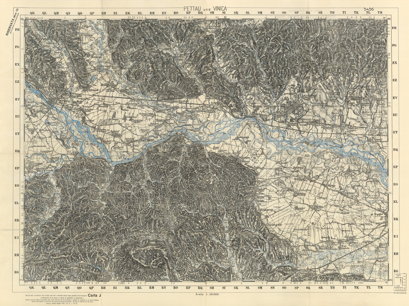 (N:34113) FRONTIERA ORIENTALE SERIE JP FOGLIO 5456 PETTAU VINICA (SE008509) Carte e stampe antiche: riproduzione a colori su carta (formato A1)