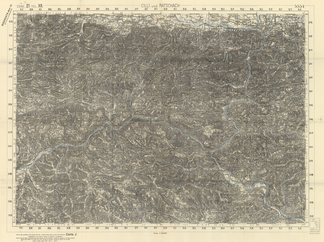 (N:34115) FRONTIERA ORIENTALE SERIE JP FOGLIO 5554 CILLI RATSCHACH (SE008511) Carte e stampe antiche: riproduzione a colori su carta (formato A1)