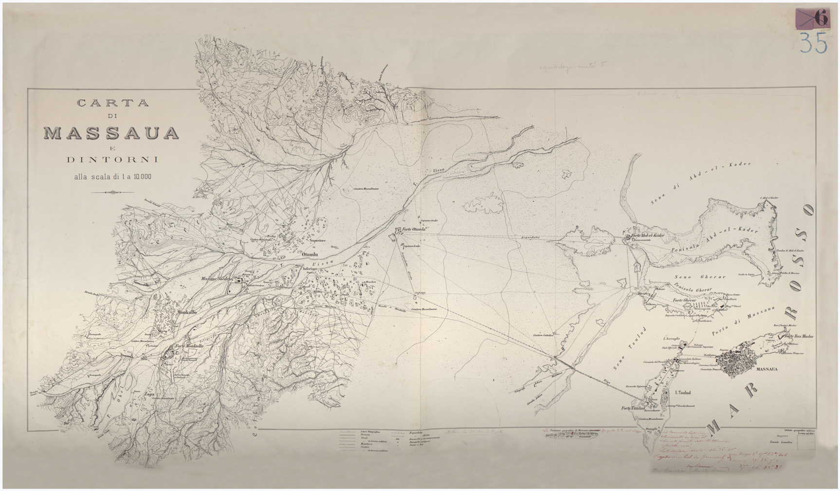 (N:28851) MASSAUA E DINTORNI - EDIZIONE 1 (SE008528) Carte e stampe antiche: riproduzione a colori su carta (formato A1)