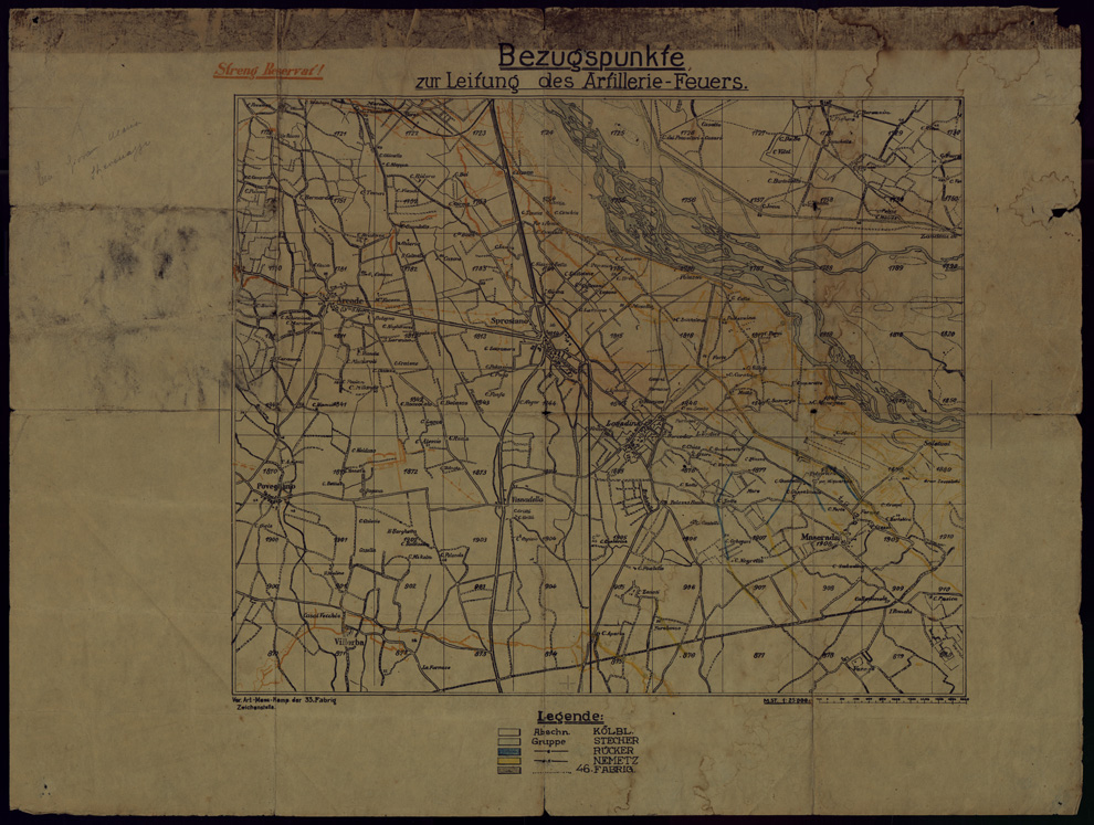 (N:34836) CARTINA PER ARTIGLIERIA AUSTRO-UNGARICA ZONA DI SPRESIANO (SE008549) Carte e stampe antiche: riproduzione a colori su carta (formato A1)