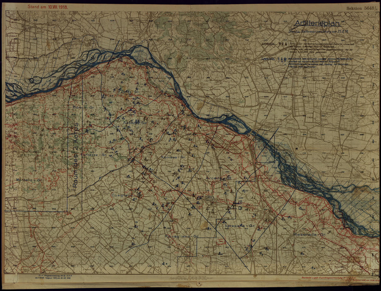 (N:34860) CARTA AUSTRIACA PER L'ARTIGLIERIA ZONA DEL MONTELLO (SE008573) Carte e stampe antiche: riproduzione a colori su carta (formato A1)