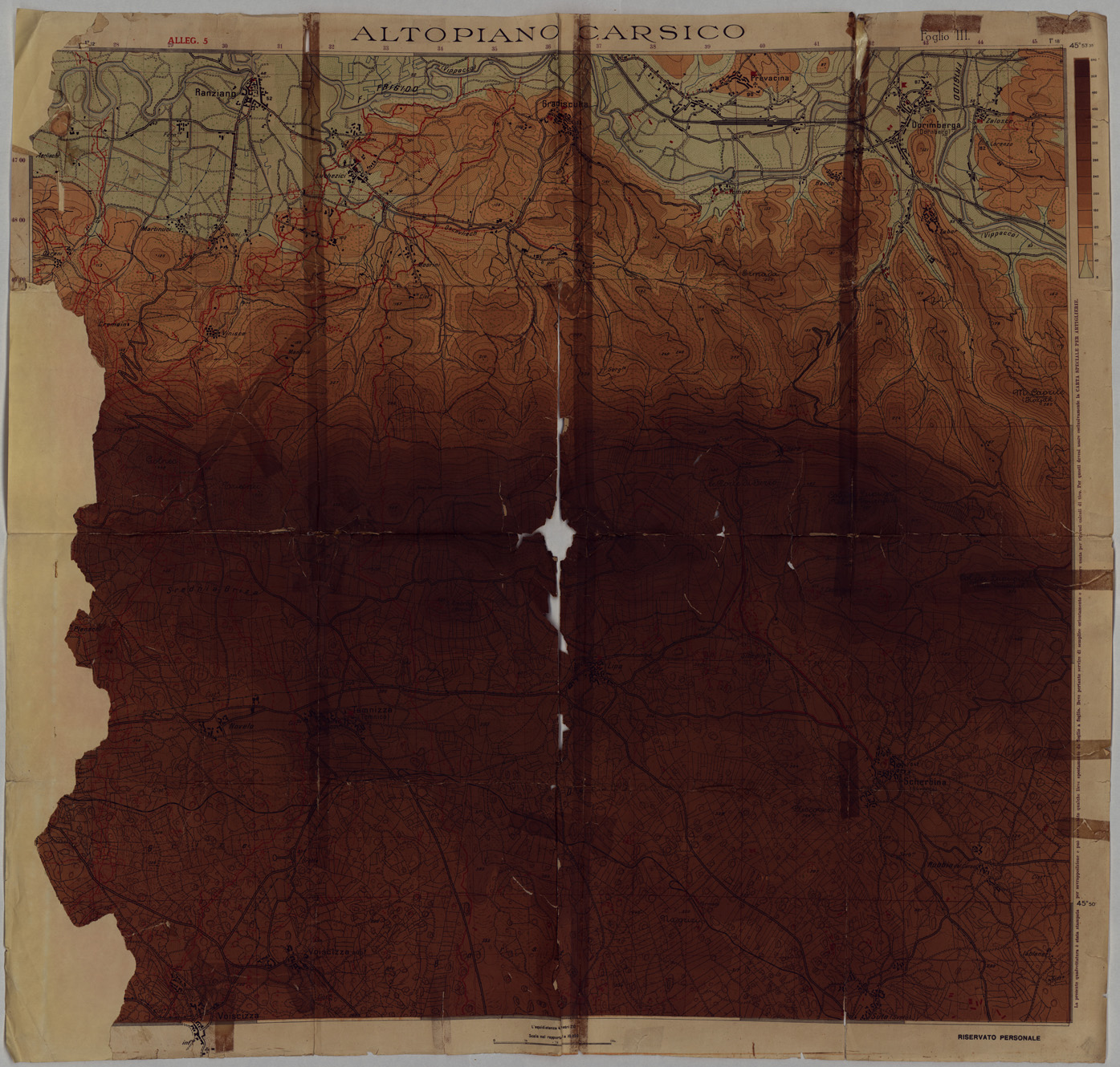 (N:34867) CARTA PER ARTIGLIERIA DELL'ALTOPIANO CARSICO (SE008581) Carte e stampe antiche: riproduzione a colori su carta (formato A1)
