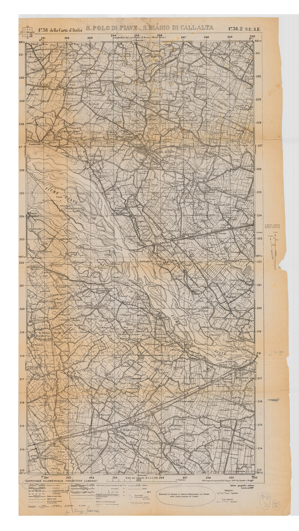 (N:34876) CARTA D'ITALIA FOGLIO 38.2 NE SE  S. POLO DI PIAVE E S. BIAGIO DI CALLALTA (SE008591) Carte e stampe antiche: riproduzione a colori su carta (formato A1)