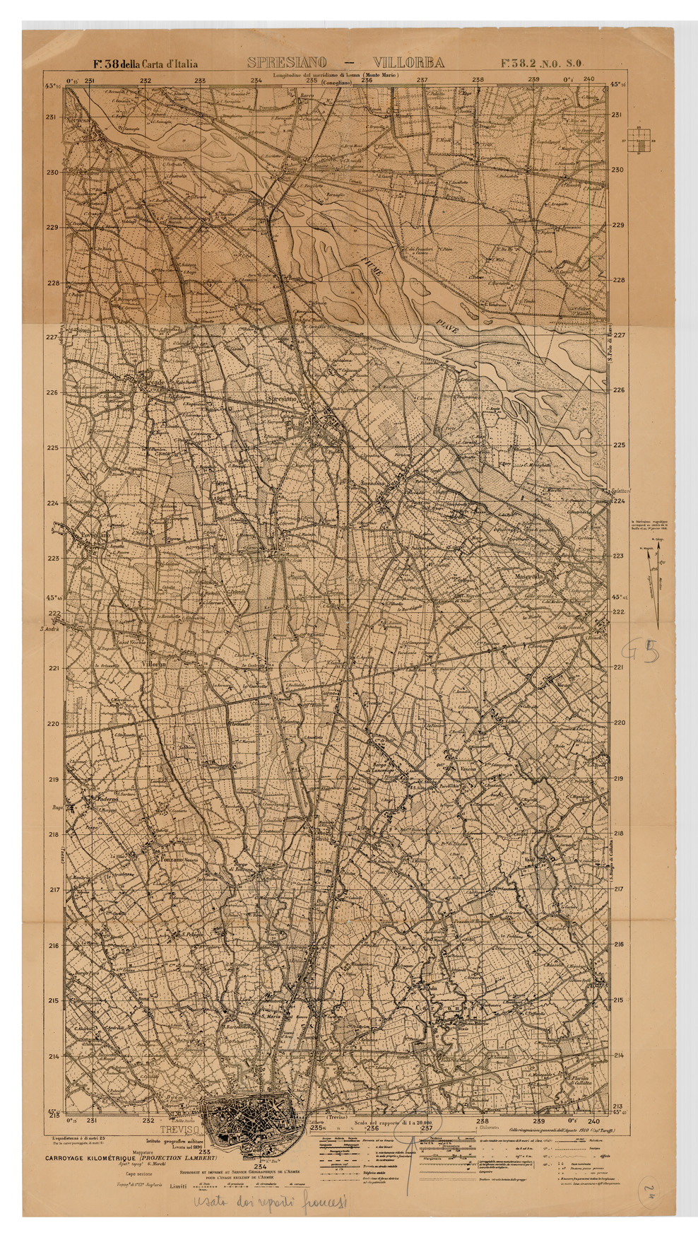 (N:34893) CARTA D'ITALIA FOGLIO 38.2 N O-S  SPRESIANO VILLORBA (SE008609) Carte e stampe antiche: riproduzione a colori su carta (formato A1)