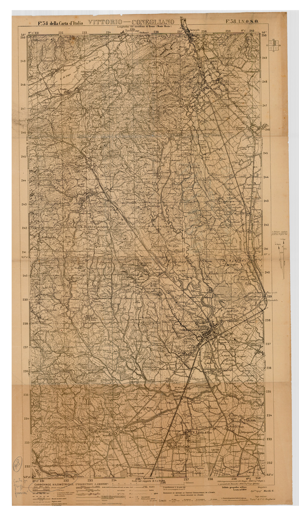 (N:34897) CARTA D'ITALIA FOGLIO 38.1 N.O S.O.  VITTORIO CONEGLIANO (SE008613) Carte e stampe antiche: riproduzione a colori su carta (formato A1)