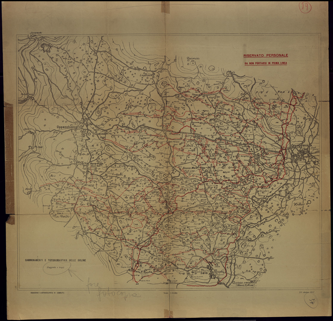(N:34902) CAMMINAMENTI E TOPONOMASTICA DELLE DOLINE (fronte e retro con legenda) (SE008618, SE008619) Carte e stampe antiche: riproduzione a colori su carta (formato A1)