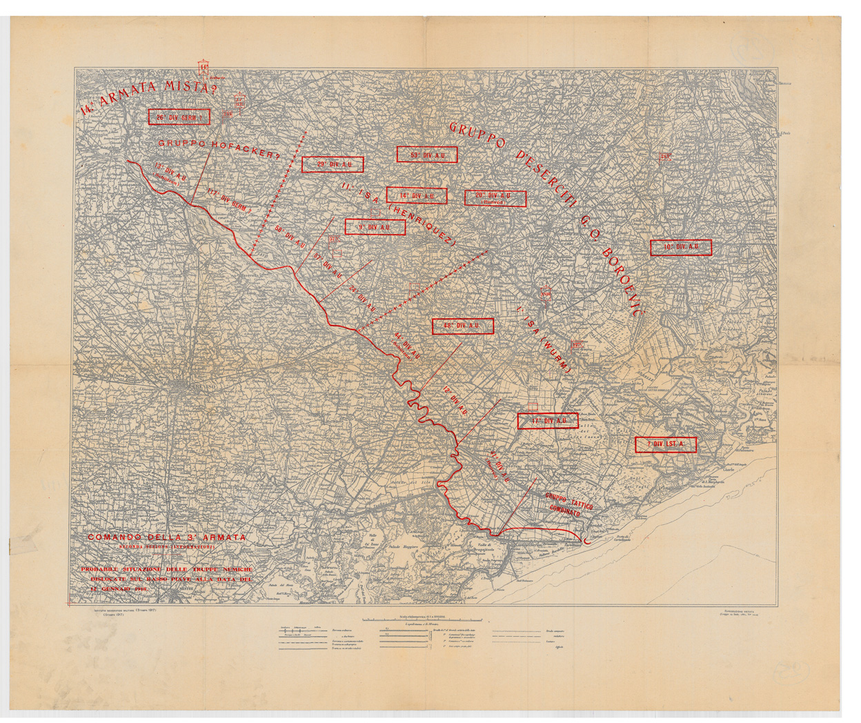 (N:34903) BASSO PIAVE (SE008620) Carte e stampe antiche: riproduzione a colori su carta (formato A1)