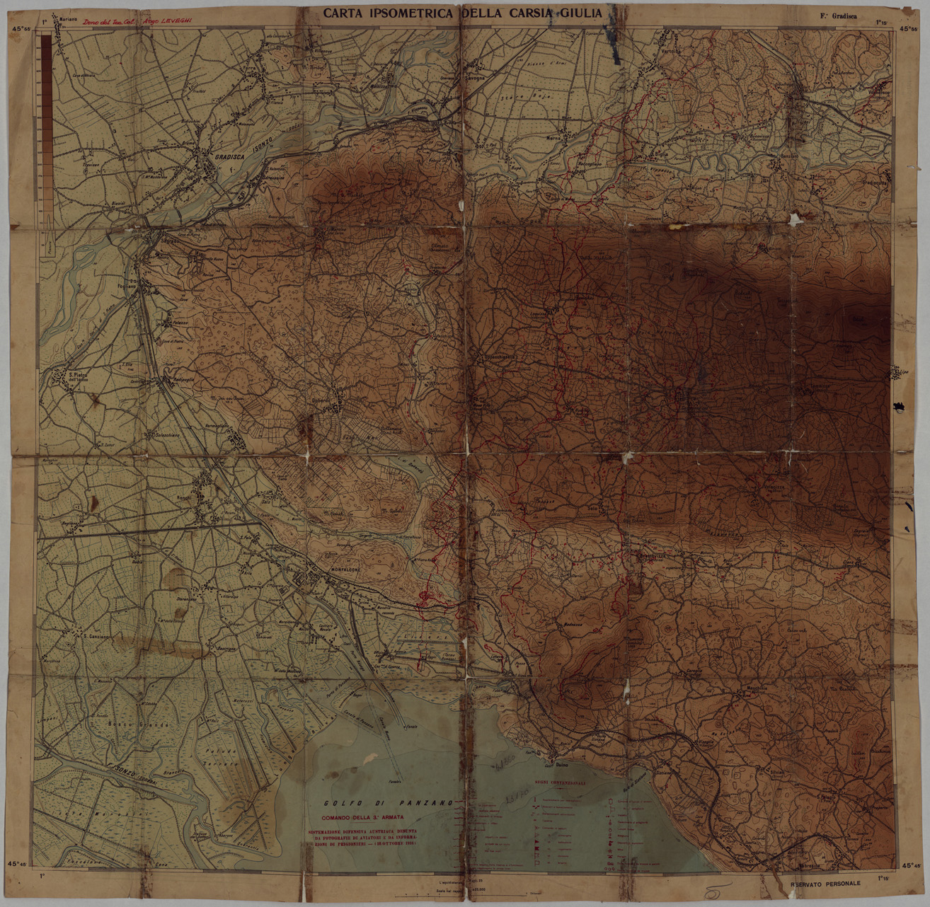 (N:34911) CARTA IPSOMETRICA DELLA CARSIA GIULIA FOGLIO GRADISCA (SE008628) Carte e stampe antiche: riproduzione a colori su carta (formato A1)