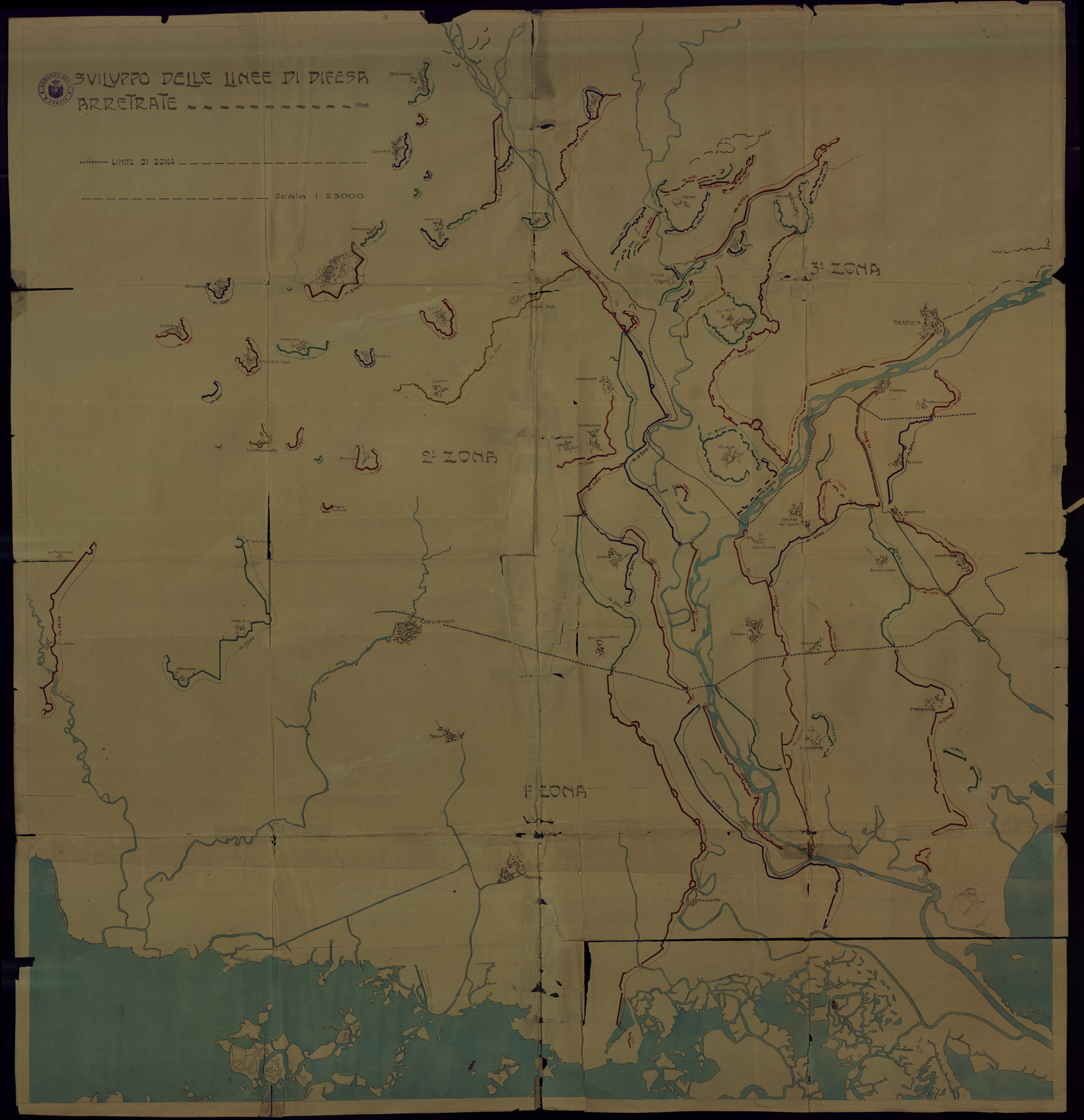 (N:34929) SCHIZZO DELLO SVILUPPO DELLE LINEE DI DIFESA ARRETRATE (SE008646) Carte e stampe antiche: riproduzione a colori su carta (formato A1)