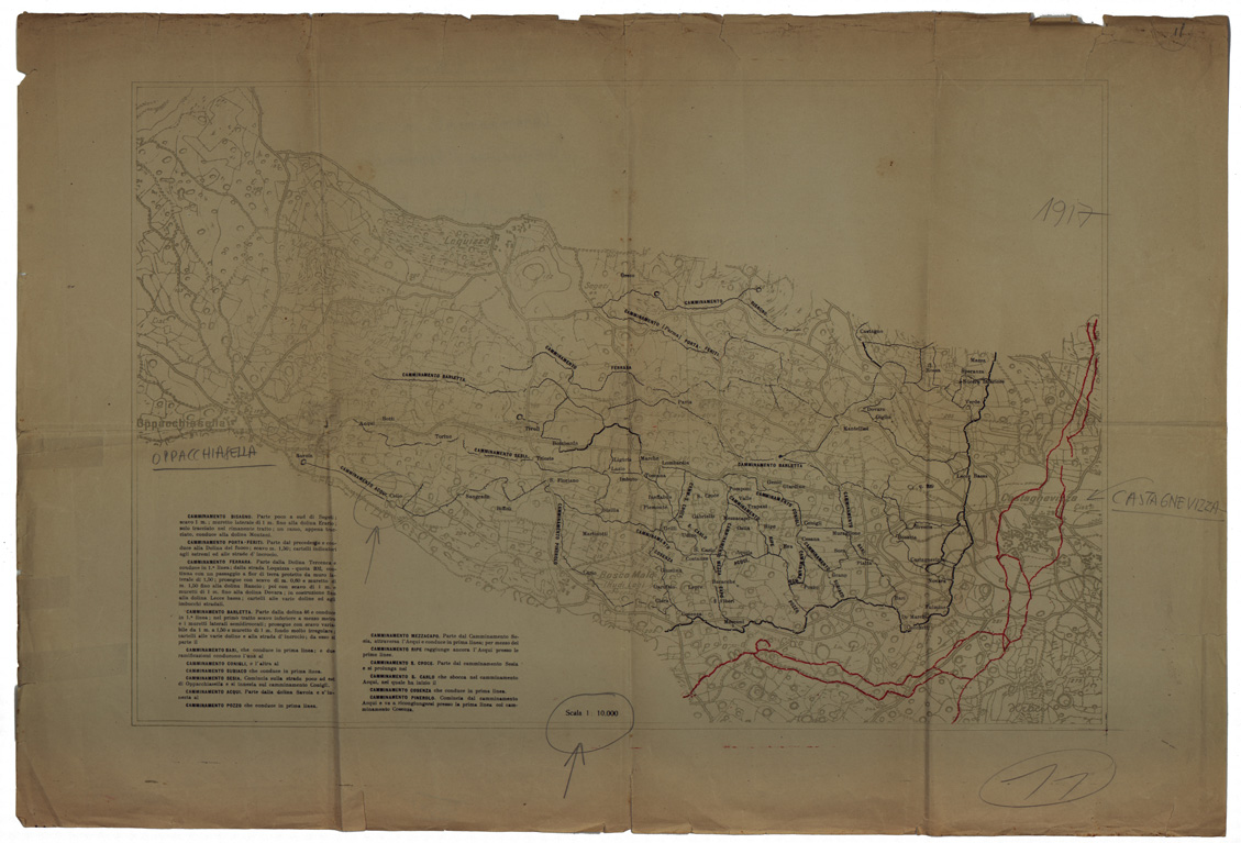 (N:34947) CAMMINAMENTI IN ZONA  CASTAGNEVIZZA OPPACCHIASELLA (SE008671) Carte e stampe antiche: riproduzione a colori su carta (formato A1)