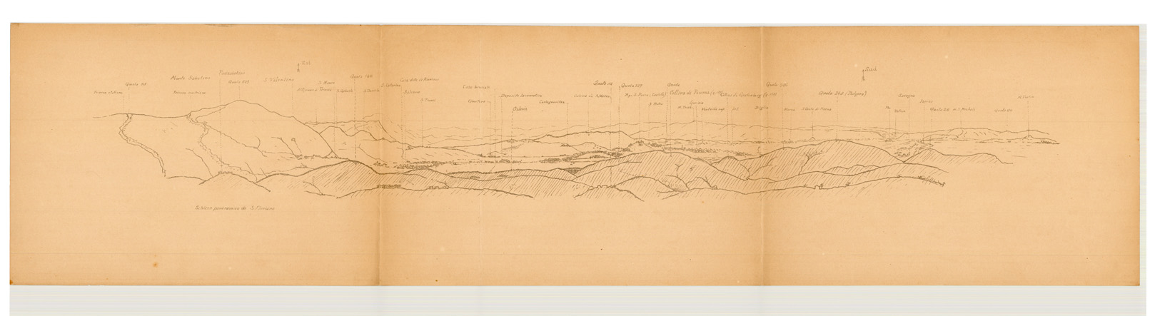 (N:34995) SCHIZZO PANORAMICO DA SAN FLORIANO (fronte e retro) (SE008690, SE008691) Carte e stampe antiche: riproduzione a colori su carta (formato A1)