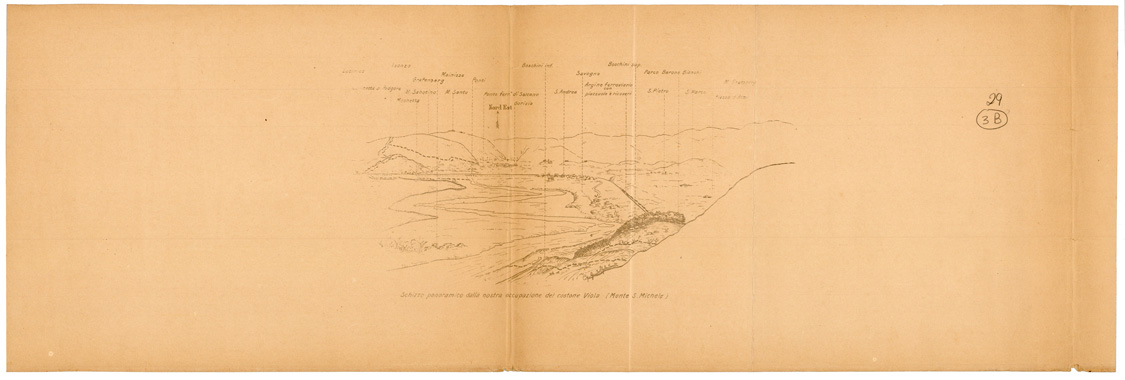 (N:34996) SCHIZZO PANORAMICO DA MONTE SAN MICHELE (fronte e retro) (SE008692, SE008693) Carte e stampe antiche: riproduzione a colori su carta (formato A1)
