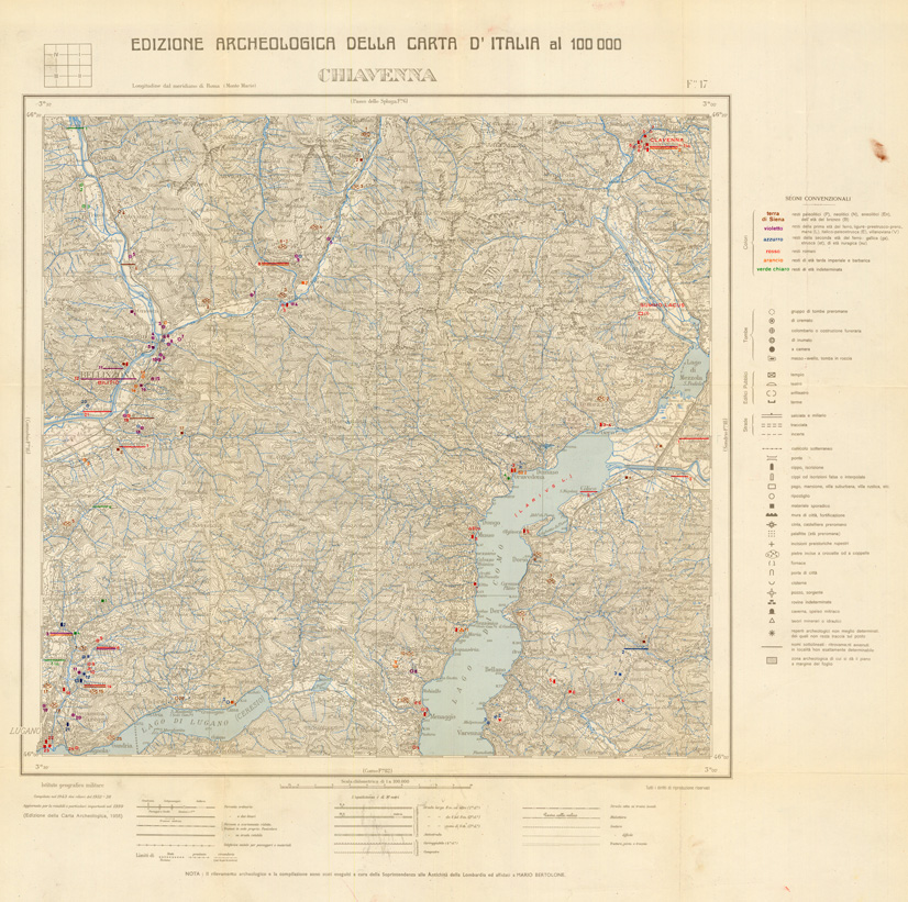 (N:35467) EDIZIONE ARCHEOLOGICA DELLA CARTA D'ITALIA FOGLIO 017 CHIAVENNA (SE008720) Carte e stampe antiche: riproduzione a colori su carta (formato A1)