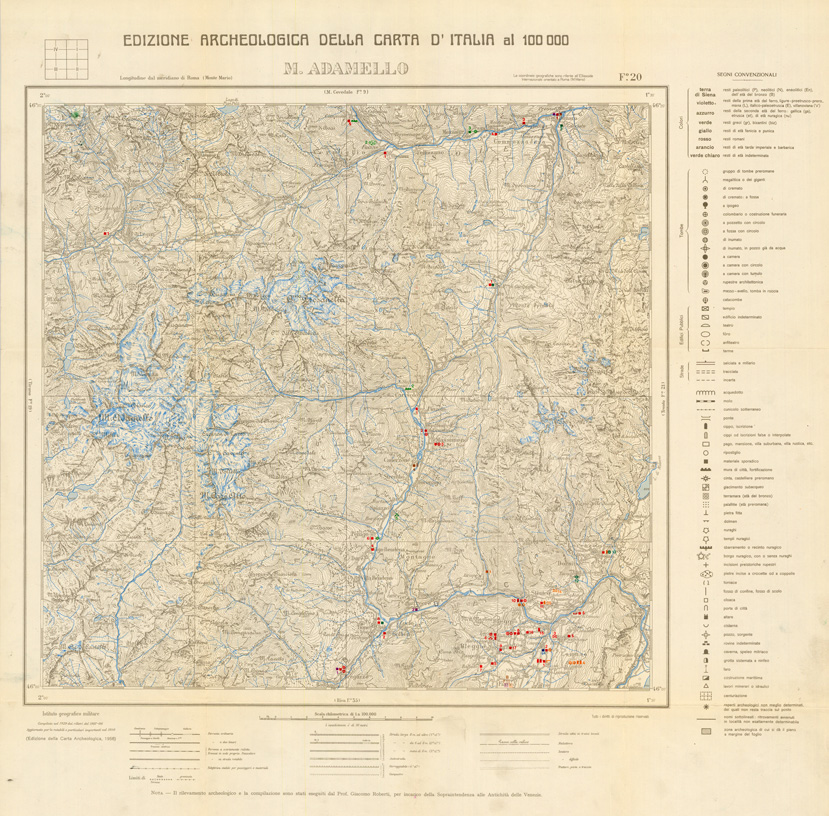 (N:35468) EDIZIONE ARCHEOLOGICA DELLA CARTA D'ITALIA FOGLIO 020 M. ADAMELLO (SE008721) Carte e stampe antiche: riproduzione a colori su carta (formato A1)