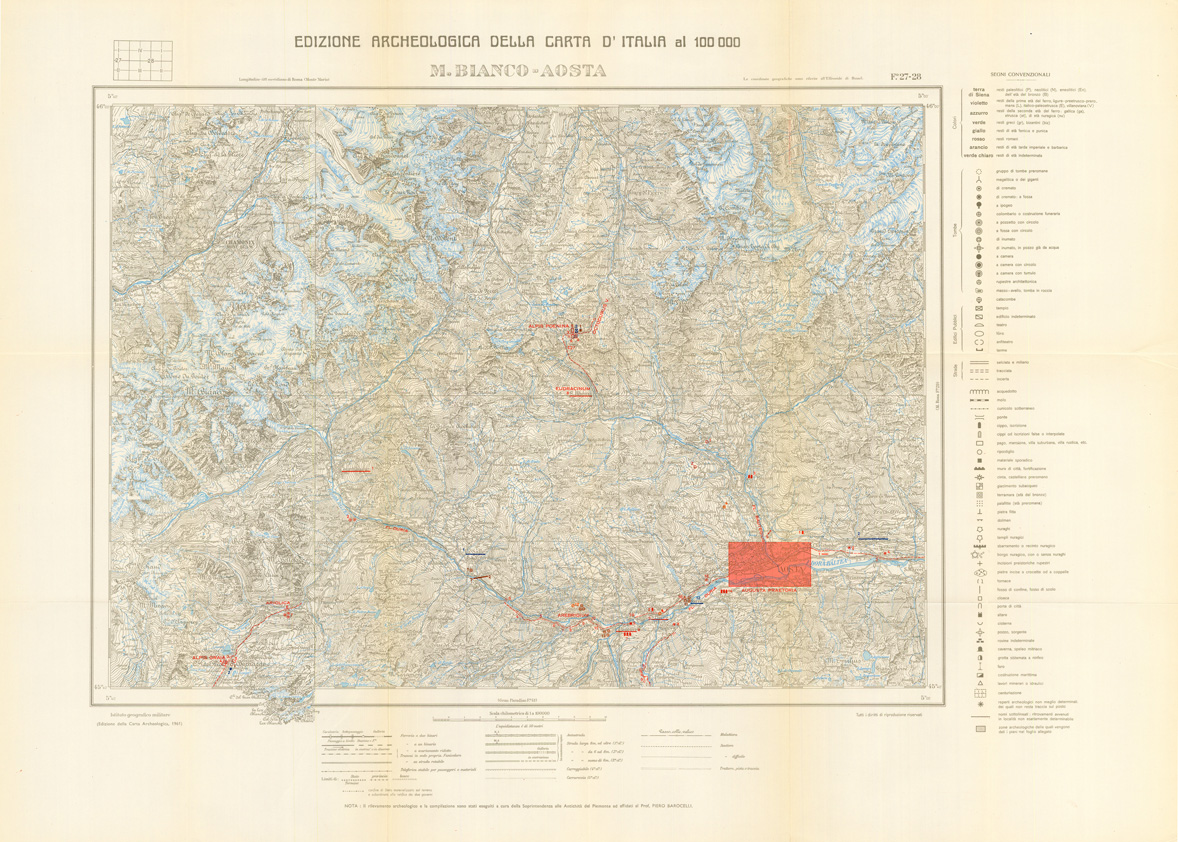 (N:35472) EDIZIONE ARCHEOLOGICA DELLA CARTA D'ITALIA FOGLIO 027-028 M. BIANCO-AOSTA (SE008725) Carte e stampe antiche: riproduzione a colori su carta (formato A1)