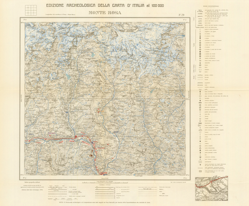 (N:35475) EDIZIONE ARCHEOLOGICA DELLA CARTA D'ITALIA FOGLIO 029 MONTE ROSA (SE008728) Carte e stampe antiche: riproduzione a colori su carta (formato A1)