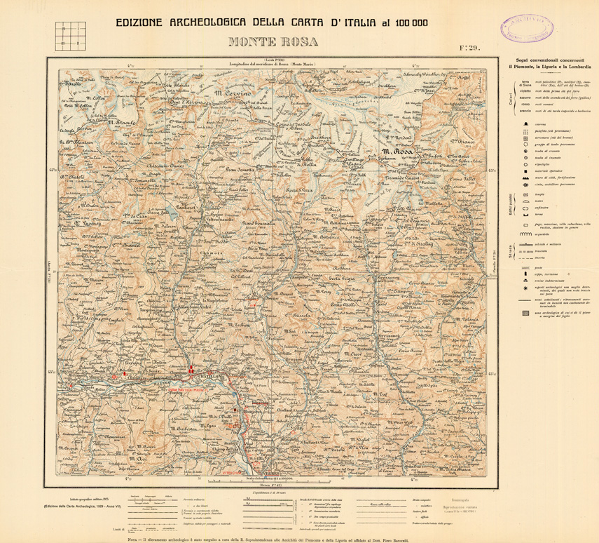 (N:35476) EDIZIONE ARCHEOLOGICA DELLA CARTA D'ITALIA FOGLIO 029 MONTE ROSA (SE008729) Carte e stampe antiche: riproduzione a colori su carta (formato A1)