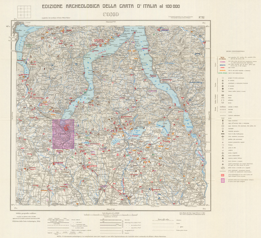(N:35479) EDIZIONE ARCHEOLOGICA DELLA CARTA D'ITALIA FOGLIO 032 COMO (SE008732) Carte e stampe antiche: riproduzione a colori su carta (formato A1)