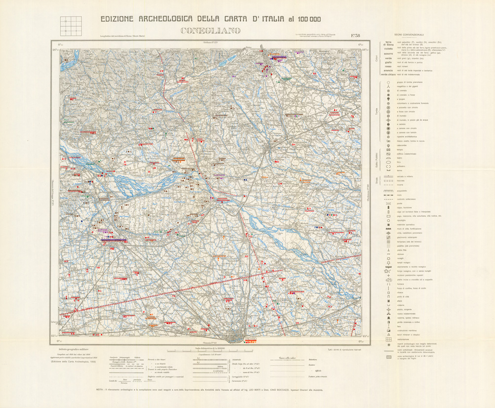 (N:35484) EDIZIONE ARCHEOLOGICA DELLA CARTA D'ITALIA FOGLIO 038 CONEGLIANO (SE008737) Carte e stampe antiche: riproduzione a colori su carta (formato A1)