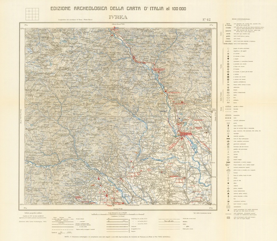 (N:35485) EDIZIONE ARCHEOLOGICA DELLA CARTA D'ITALIA FOGLIO 042 IVREA (SE008738) Carte e stampe antiche: riproduzione a colori su carta (formato A1)
