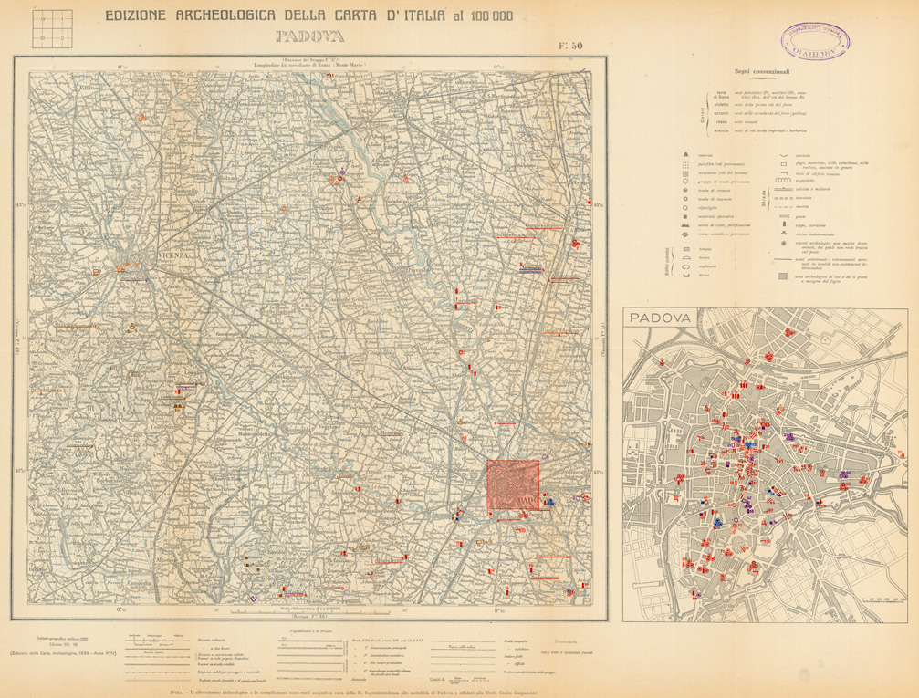 (N:35497) EDIZIONE ARCHEOLOGICA DELLA CARTA D'ITALIA FOGLIO 050 PADOVA (SE008742) Carte e stampe antiche: riproduzione a colori su carta (formato A1)