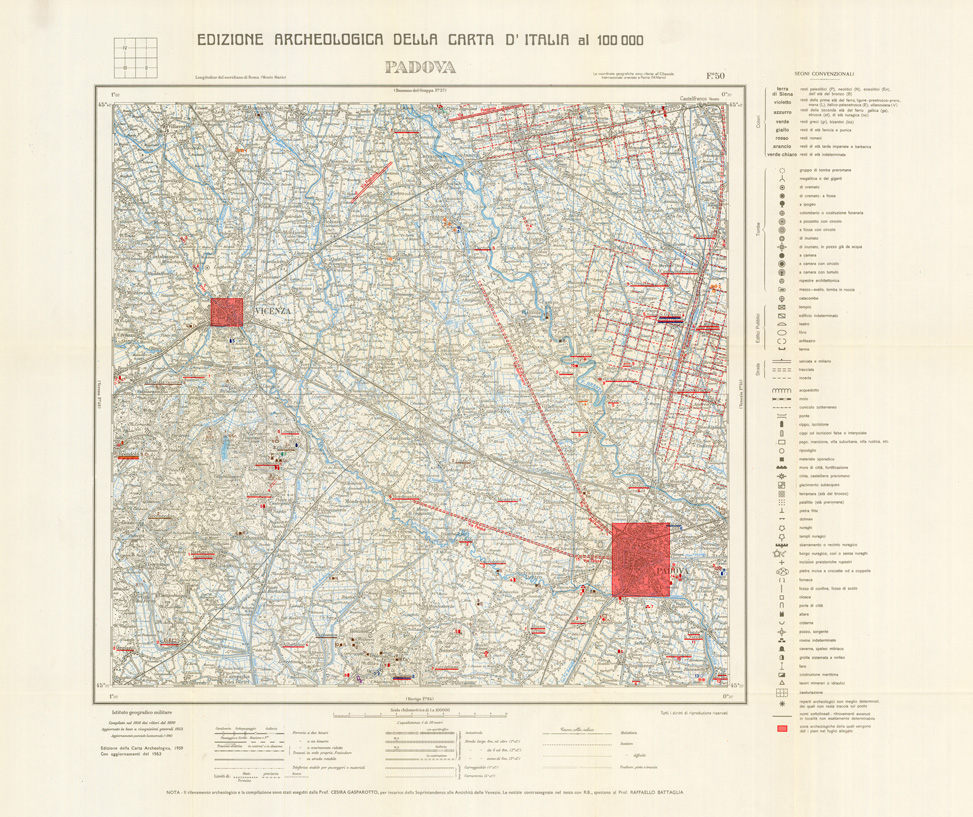 (N:35498) EDIZIONE ARCHEOLOGICA DELLA CARTA D'ITALIA FOGLIO 050 PADOVA (SE008743) Carte e stampe antiche: riproduzione a colori su carta (formato A1)