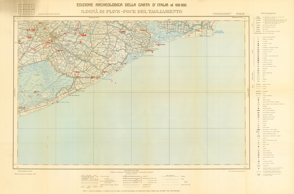 (N:35500) EDIZIONE ARCHEOLOGICA DELLA CARTA D'ITALIA FOGLIO 052-053 S. DONA' DI PIAVE - FOCE DEL TAGLIAMENTO (SE008745) Carte e stampe antiche: riproduzione a colori su carta (formato A1)