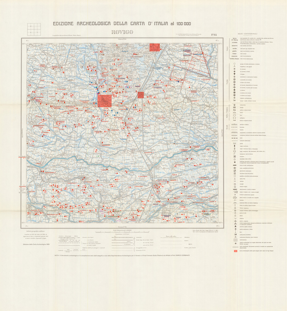 (N:35502) EDIZIONE ARCHEOLOGICA DELLA CARTA D'ITALIA FOGLIO 064 ROVIGO (SE008747) Carte e stampe antiche: riproduzione a colori su carta (formato A1)