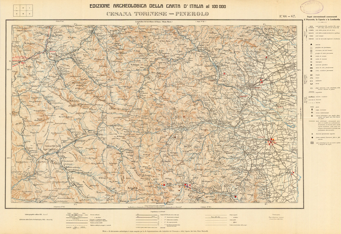 (N:35505) EDIZIONE ARCHEOLOGICA DELLA CARTA D'ITALIA FOGLIO 066-067 CESANA TORINESE - PINEROLO (SE008750) Carte e stampe antiche: riproduzione a colori su carta (formato A1)