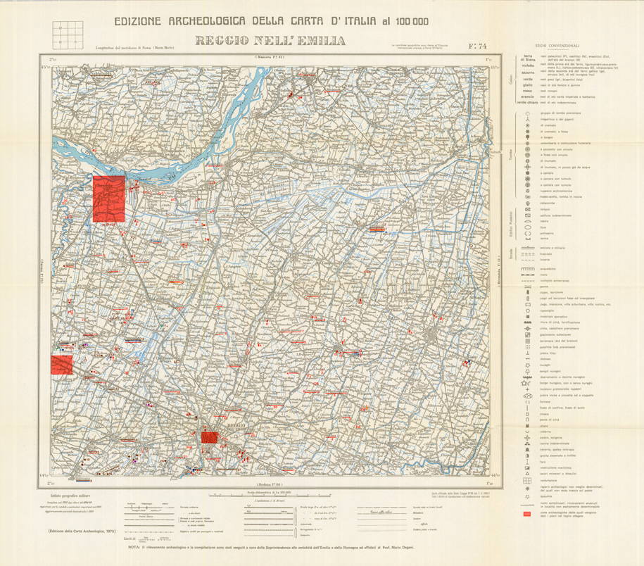 (N:35506) EDIZIONE ARCHEOLOGICA DELLA CARTA D'ITALIA FOGLIO 074 REGGIO NELL' EMILIA (SE008751) Carte e stampe antiche: riproduzione a colori su carta (formato A1)
