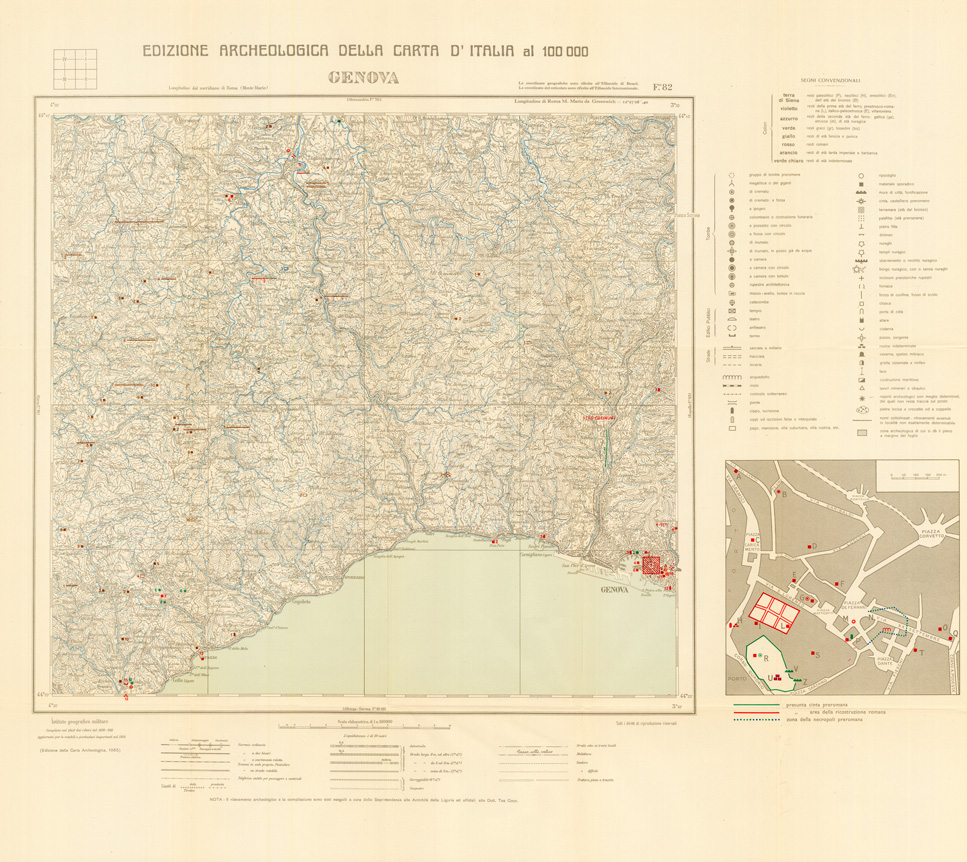 (N:35508) EDIZIONE ARCHEOLOGICA DELLA CARTA D'ITALIA FOGLIO 082 GENOVA (SE008753) Carte e stampe antiche: riproduzione a colori su carta (formato A1)