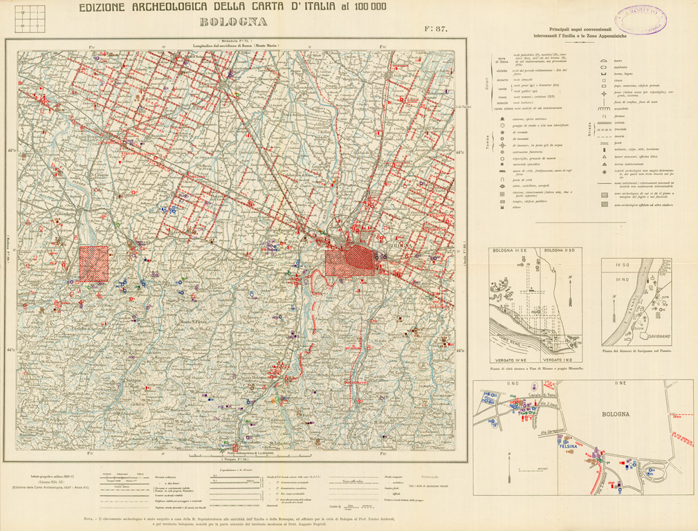 (N:35509) EDIZIONE ARCHEOLOGICA DELLA CARTA D'ITALIA FOGLIO 087 BOLOGNA (SE008754) Carte e stampe antiche: riproduzione a colori su carta (formato A1)