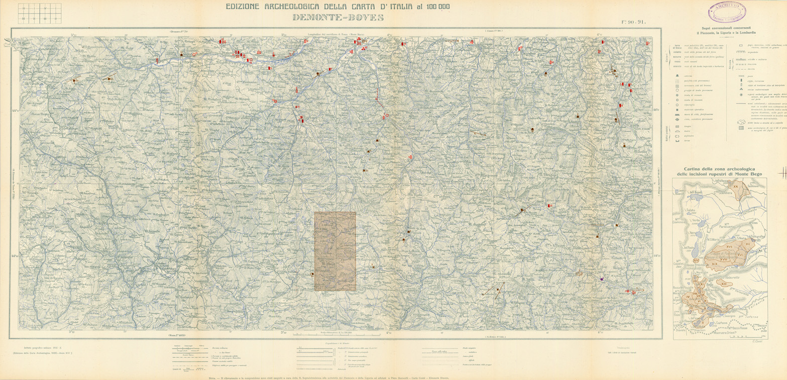 (N:35514) EDIZIONE ARCHEOLOGICA DELLA CARTA D'ITALIA FOGLIO 090-091 DEMONTE - BOVES (SE008759) Carte e stampe antiche: riproduzione a colori su carta (formato A1)