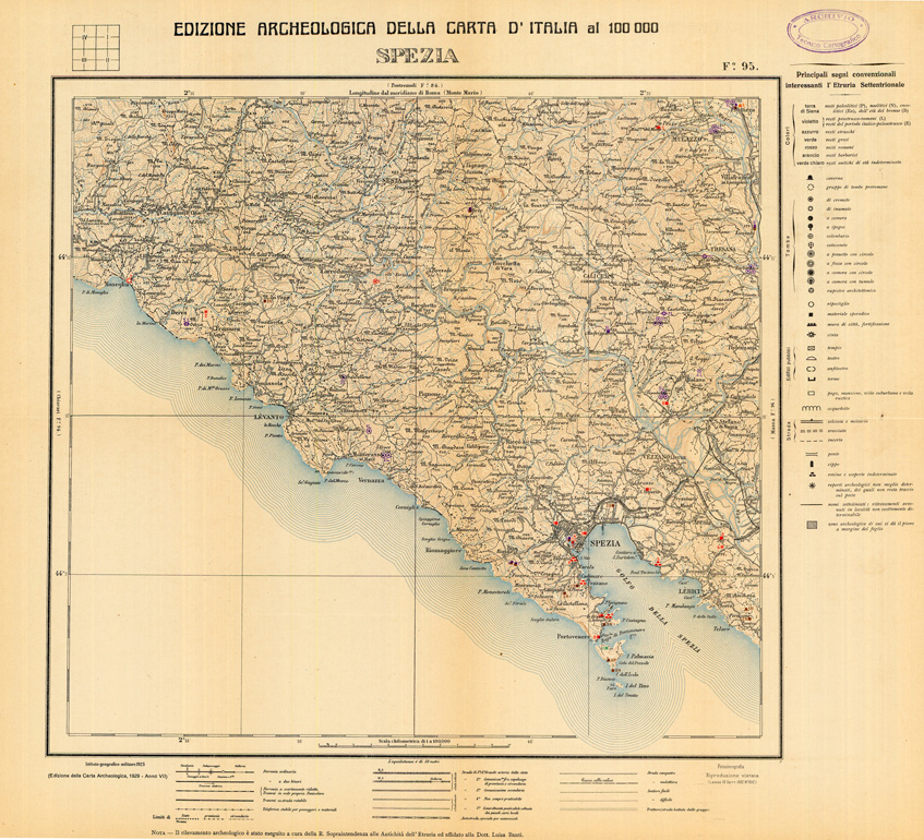 (N:35515) EDIZIONE ARCHEOLOGICA DELLA CARTA D'ITALIA FOGLIO 095 SPEZIA (SE008760) Carte e stampe antiche: riproduzione a colori su carta (formato A1)