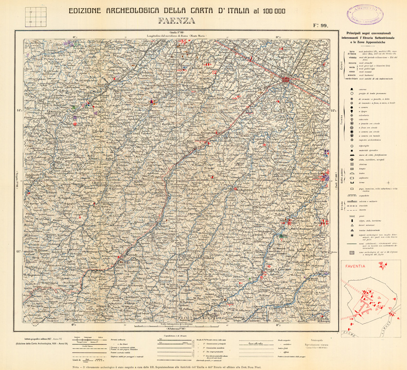 (N:35519) EDIZIONE ARCHEOLOGICA DELLA CARTA D'ITALIA FOGLIO 099 FAENZA (SE008764) Carte e stampe antiche: riproduzione a colori su carta (formato A1)
