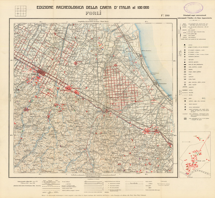 (N:35520) EDIZIONE ARCHEOLOGICA DELLA CARTA D'ITALIA FOGLIO 100 FORLI' (SE008765) Carte e stampe antiche: riproduzione a colori su carta (formato A1)