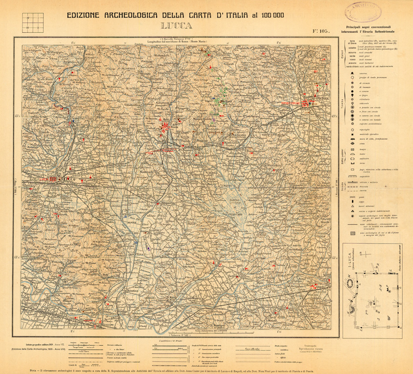 (N:35527) EDIZIONE ARCHEOLOGICA DELLA CARTA D'ITALIA FOGLIO 105 LUCCA (SE008772) Carte e stampe antiche: riproduzione a colori su carta (formato A1)